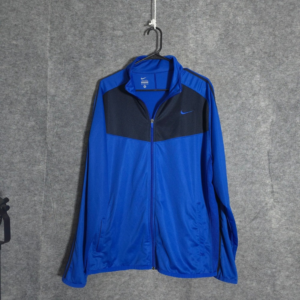 Nike Track Jacket Mens XL Blue 519534-495 Dri-FIT Full Zip Mesh Panel Mock Neck